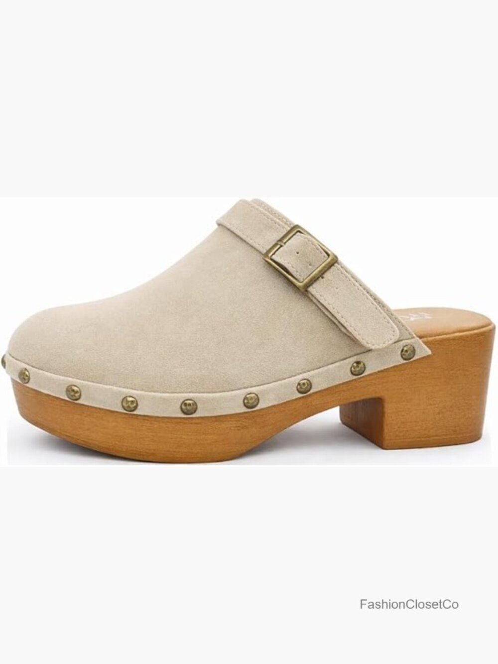 Faux Suede Studded Clogs With Faux Wood Heel, Slingback Strap, Platform,